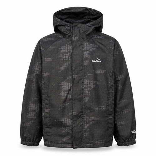 Peter Storm Boys Black Camouflage Hooded Waterproof Rain Coat 9-10 Years