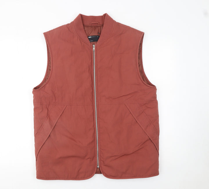 ASOS DESIGN Men's Brown Cotton Nylon Zip Waistcoat Size S 38in