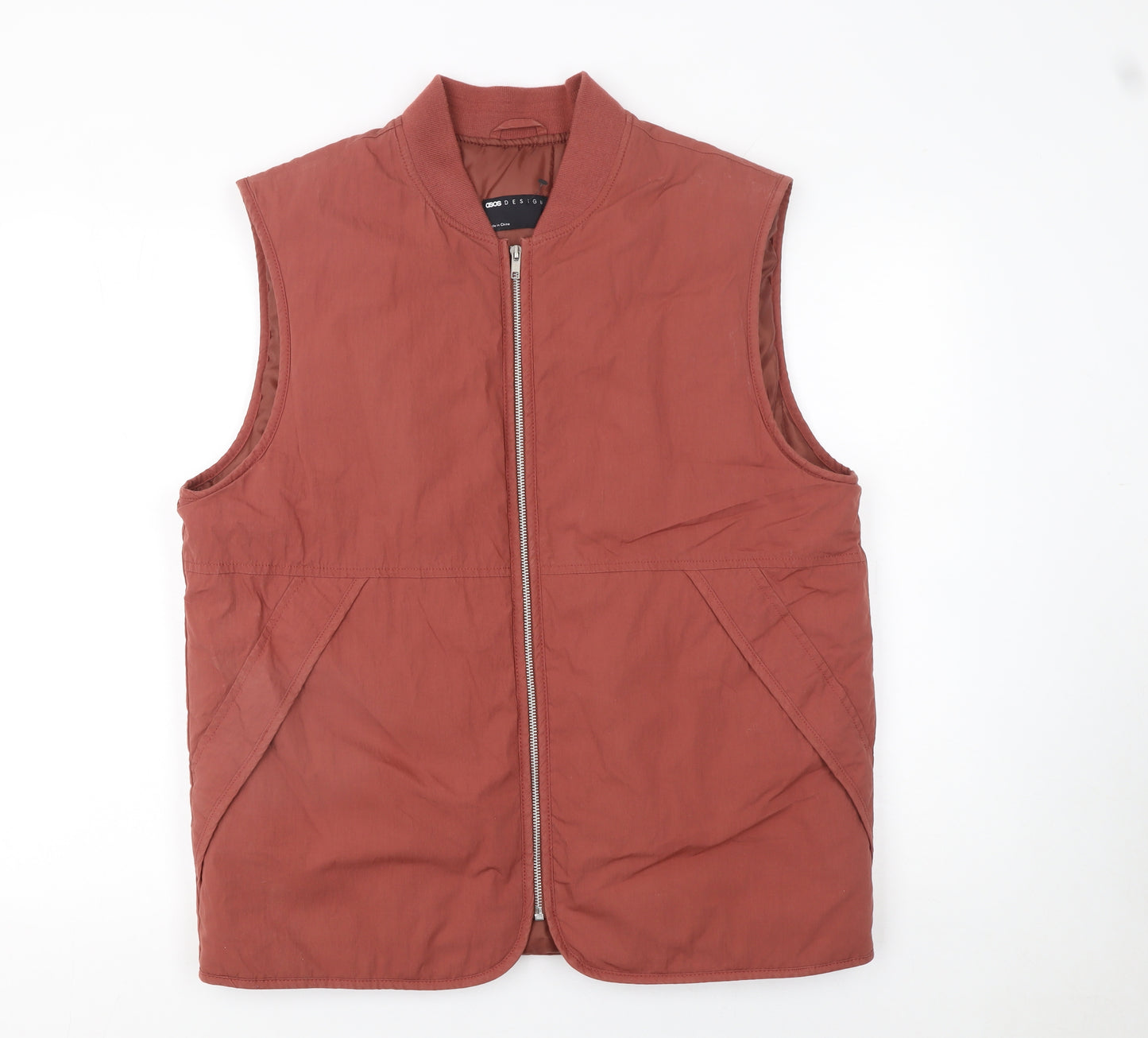 ASOS DESIGN Men's Brown Cotton Nylon Zip Waistcoat Size S 38in
