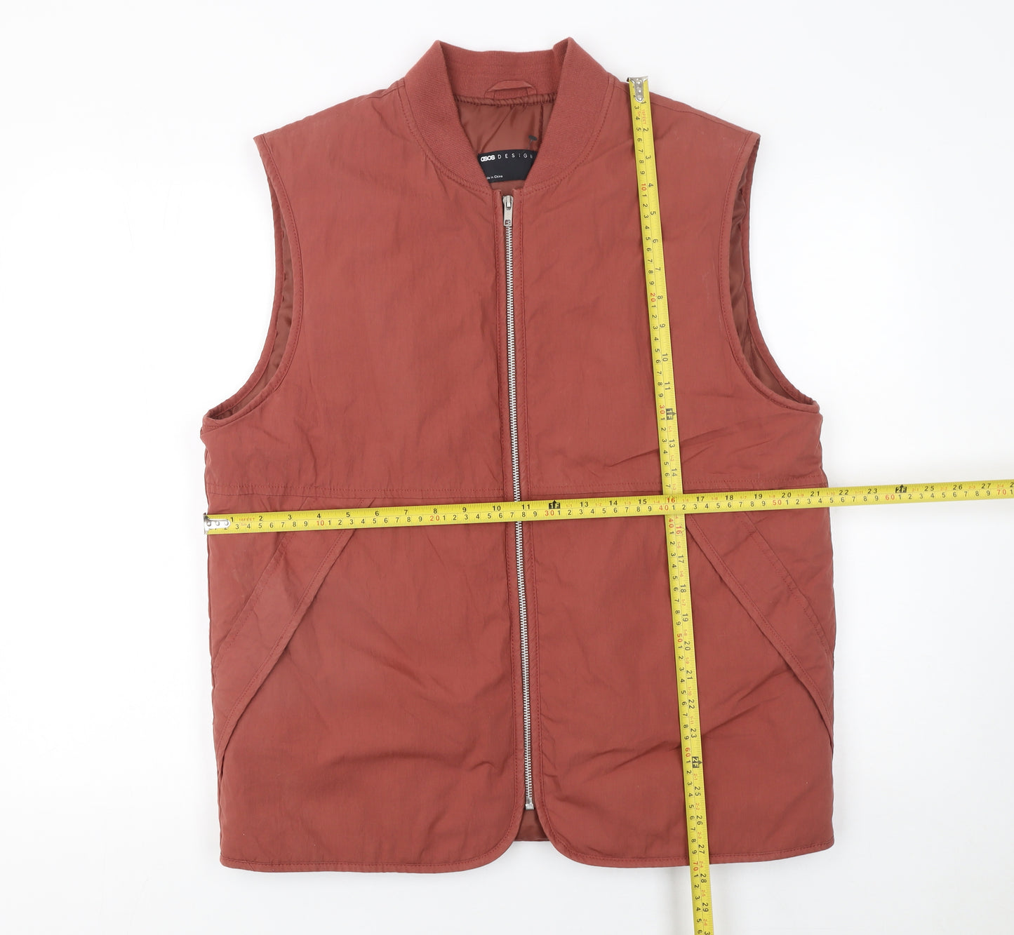 ASOS DESIGN Men's Brown Cotton Nylon Zip Waistcoat Size S 38in