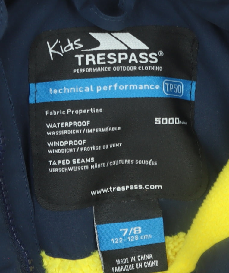 Trespass Boys Blue Waterproof Windproof Parka Jacket 7-8 Years