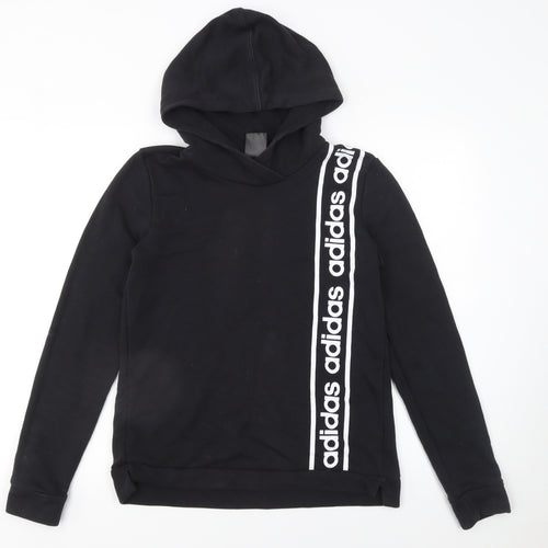 Adidas Women’s Black Pullover Hoodie Small Logo Tape Cotton Blend