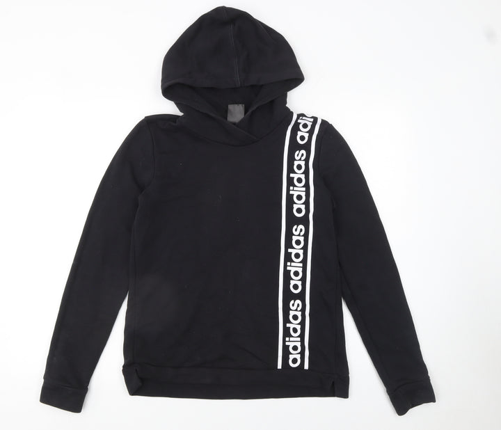 Adidas Women’s Black Pullover Hoodie Small Logo Tape Cotton Blend