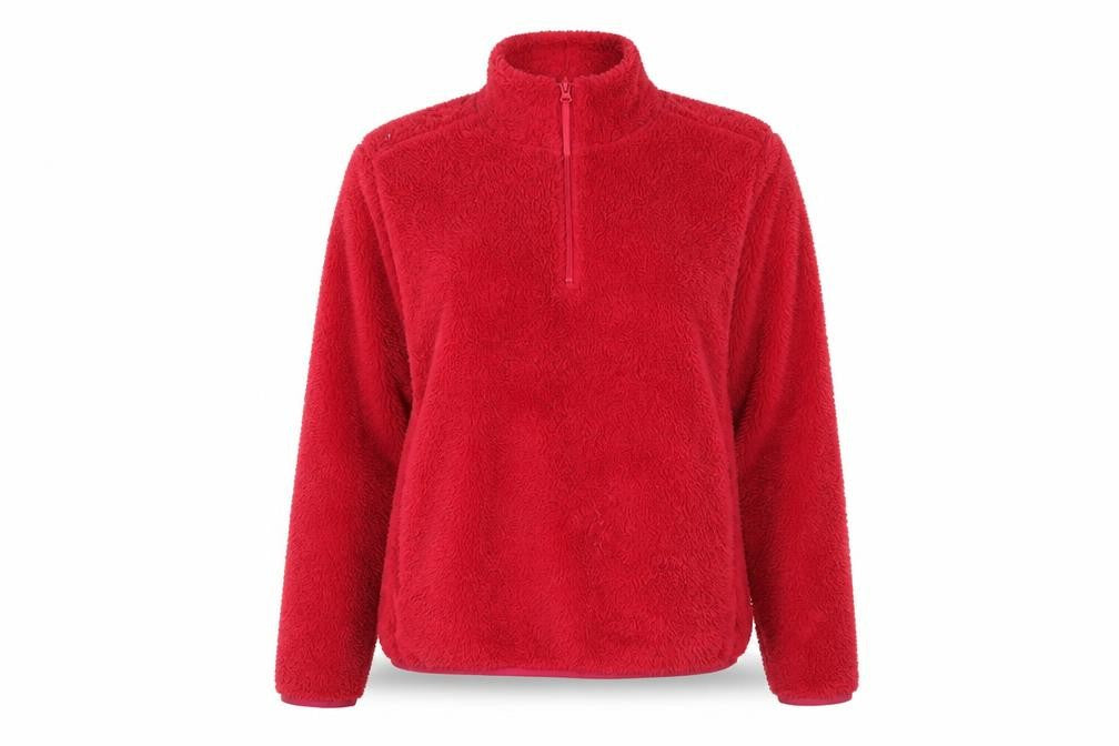 Front view of TRU Collection women’s red fleece 1/4 zip pullover sweatshirt m
