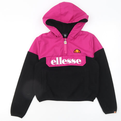 Ellesse Girls Pink Black Colourblock Fleece Hoodie 8 Years 1/4 Zip Logo Pullover