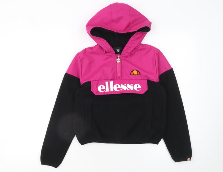 Ellesse Girls Pink Black Colourblock Fleece Hoodie 8 Years 1/4 Zip Logo Pullover