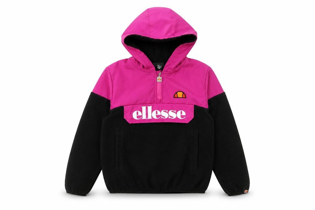 Ellesse Girls Pink Black Colourblock Fleece Hoodie 8 Years 1/4 Zip Logo Pullover