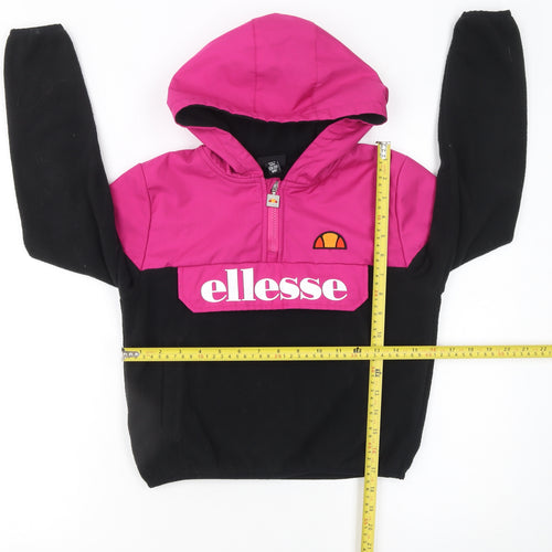 Ellesse Girls Pink Black Colourblock Fleece Hoodie 8 Years 1/4 Zip Logo Pullover