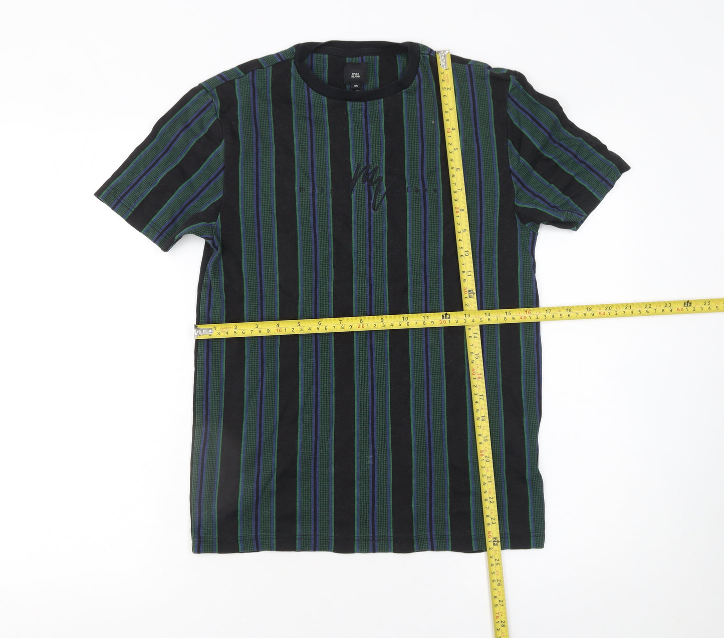 River Island Men's Multicoloured Striped Cotton T-Shirt XS