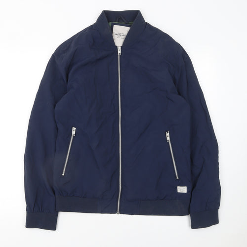 Jack & Jones Men's Blue Bomber Jacket L Lightweight Full Zip