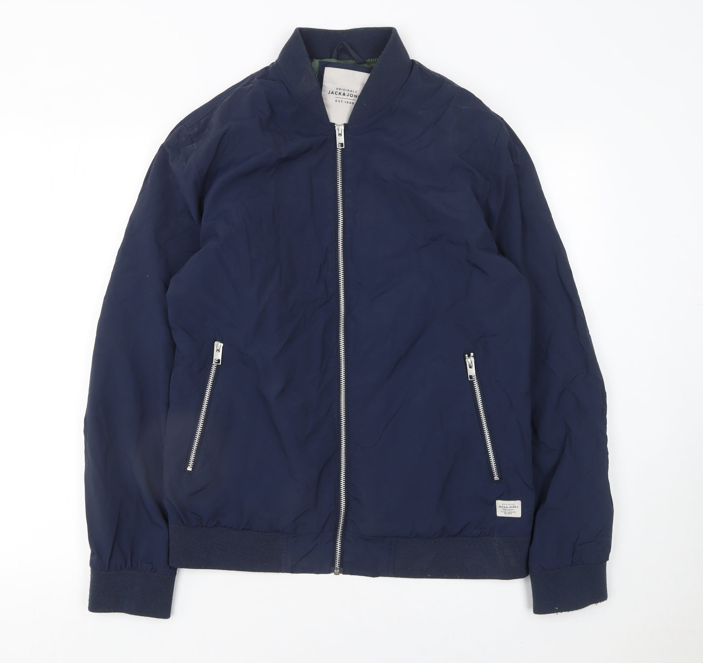 Jack & Jones Men's Blue Bomber Jacket L Lightweight Full Zip