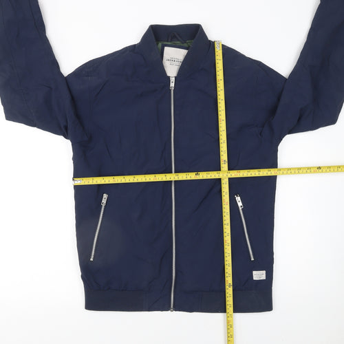 Jack & Jones Men's Blue Bomber Jacket L Lightweight Full Zip