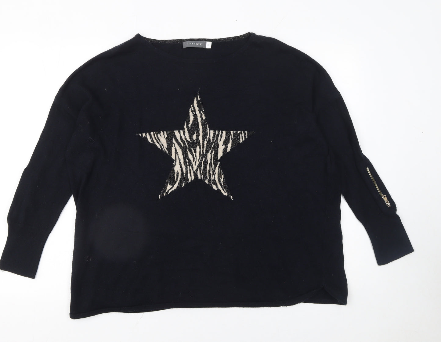 Mint Velvet Women's Black XS Wool Cashmere Star Jumper