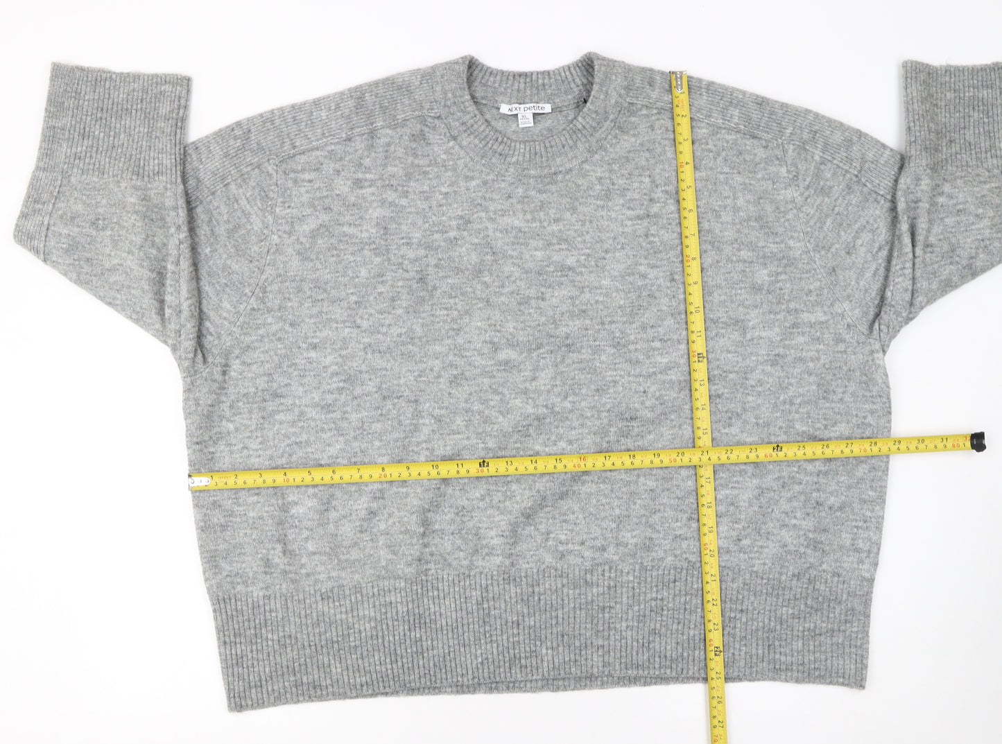 Next Petite Women's Grey Wool Blend Crew Neck Jumper XL