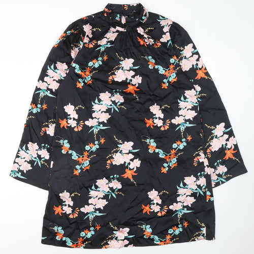 River Island Women's Black Floral Shift Dress Size 14 Long Sleeve