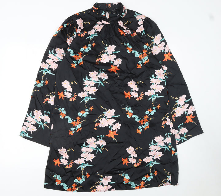 River Island Women's Black Floral Shift Dress Size 14 Long Sleeve