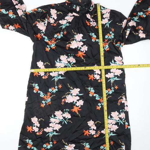 River Island Women's Black Floral Shift Dress Size 14 Long Sleeve