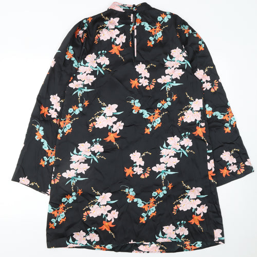 River Island Women's Black Floral Shift Dress Size 14 Long Sleeve