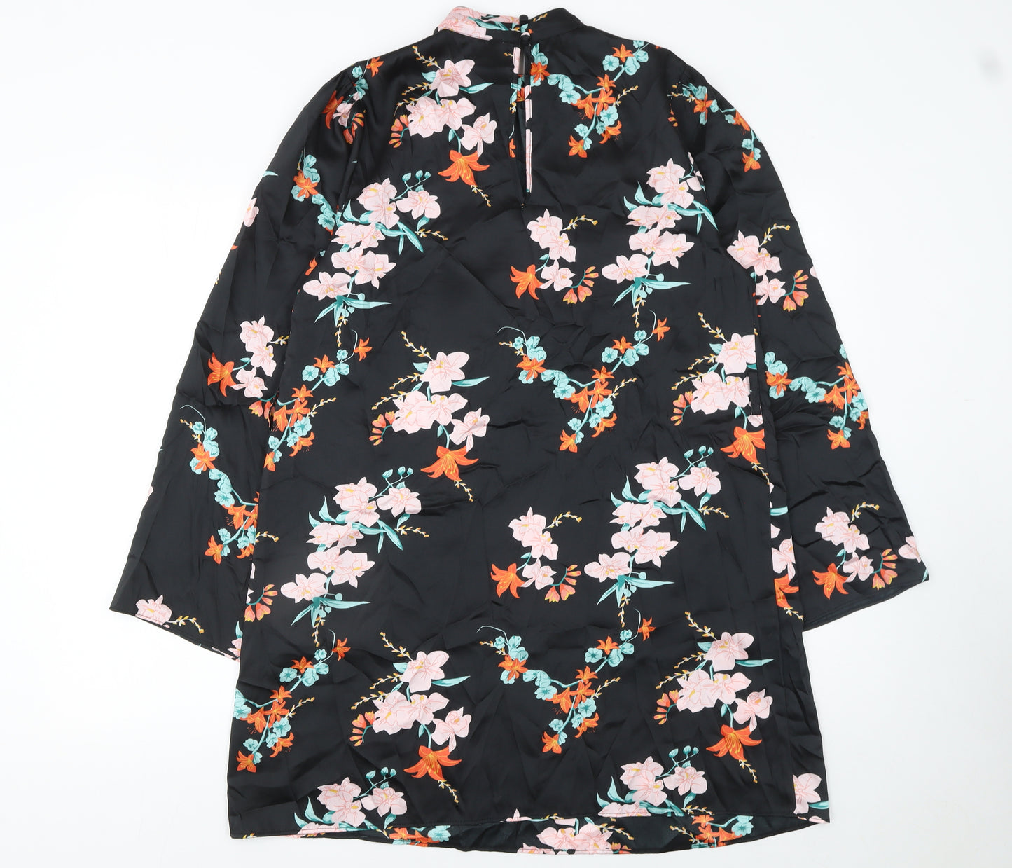 River Island Women's Black Floral Shift Dress Size 14 Long Sleeve