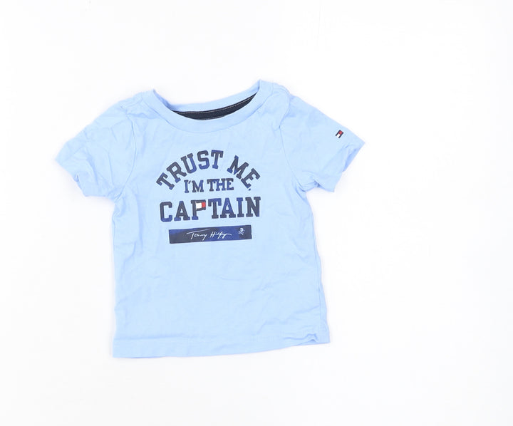 Tommy Hilfiger Blue Nautical Graphic Baby T-Shirt 3-6M Cotton Crew Neck