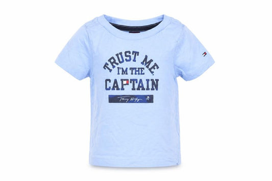 Front view of Tommy Hilfiger Blue Nautical Graphic Baby T-Shirt 3-6M Cotton Crew Neck