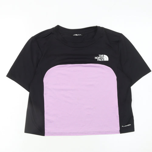 The North Face Girls Black Purple Cropped Active T-Shirt XL FlashDry