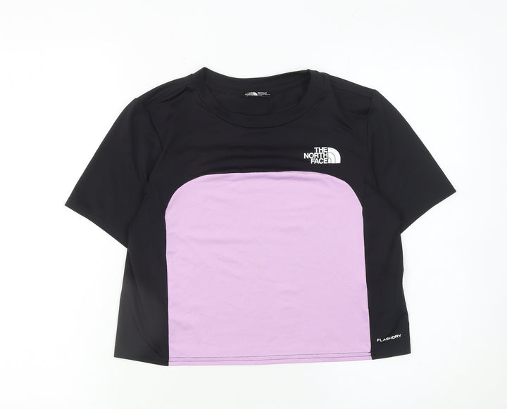 The North Face Girls Black Purple Cropped Active T-Shirt XL FlashDry