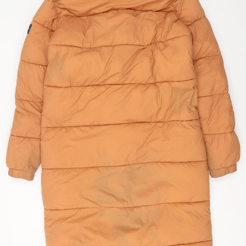 Superdry Womens Orange Long Hooded Puffer Coat Size 10