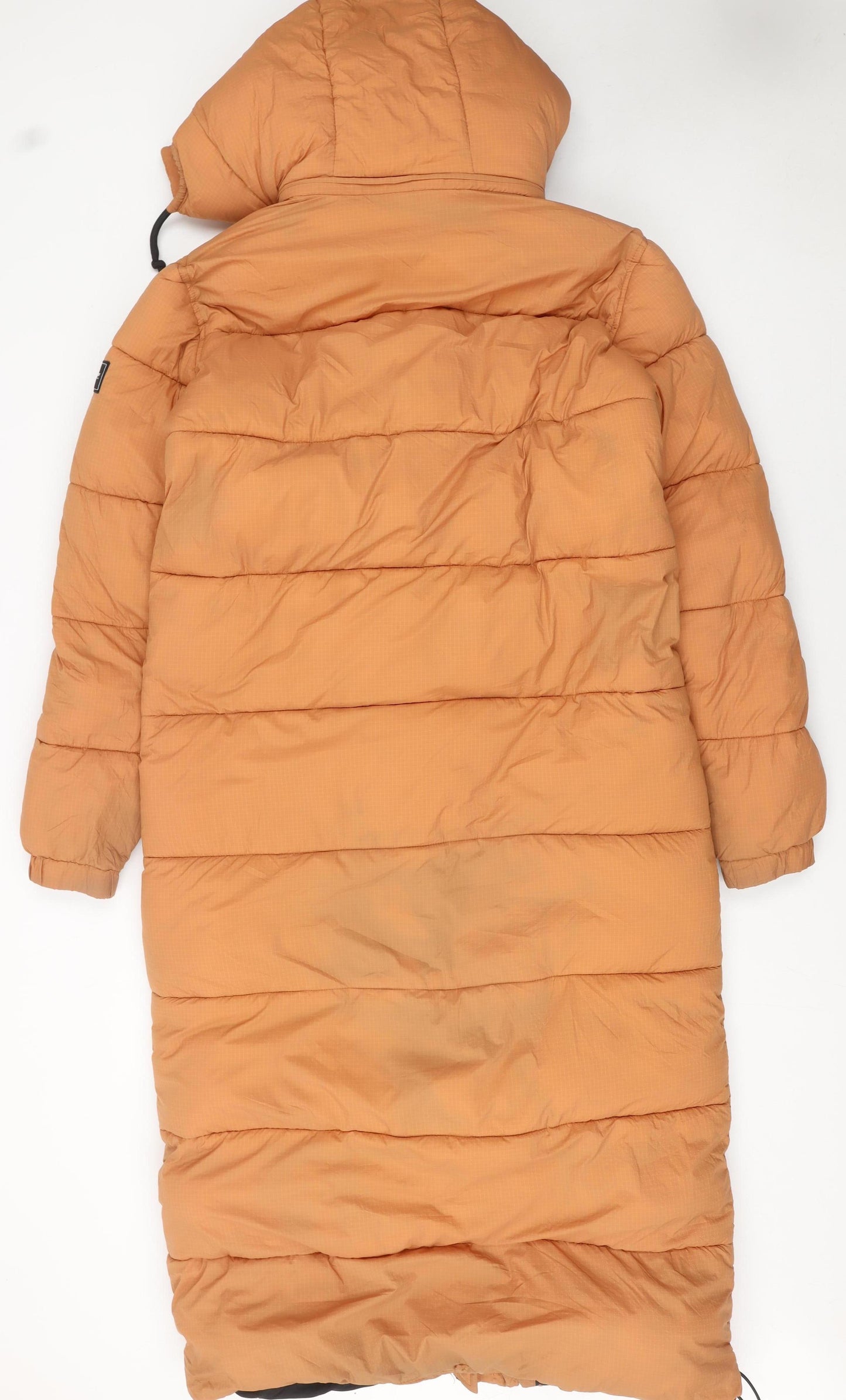 Superdry Womens Orange Long Hooded Puffer Coat Size 10