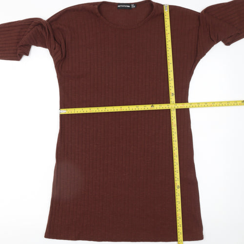 PrettyLittleThing Women Brown Ribbed Long Sleeve Mini Dress Size 10
