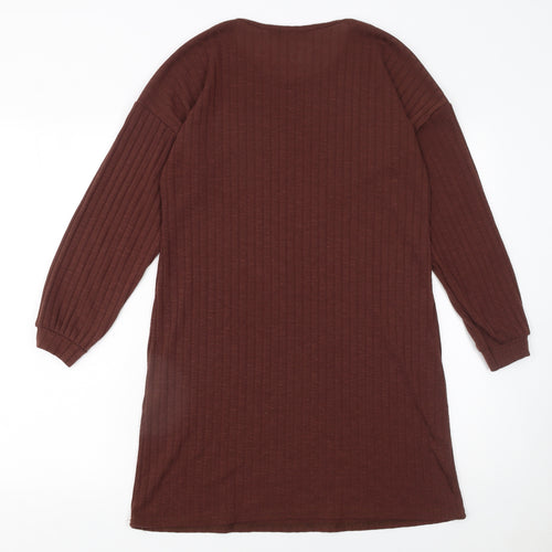 PrettyLittleThing Women Brown Ribbed Long Sleeve Mini Dress Size 10