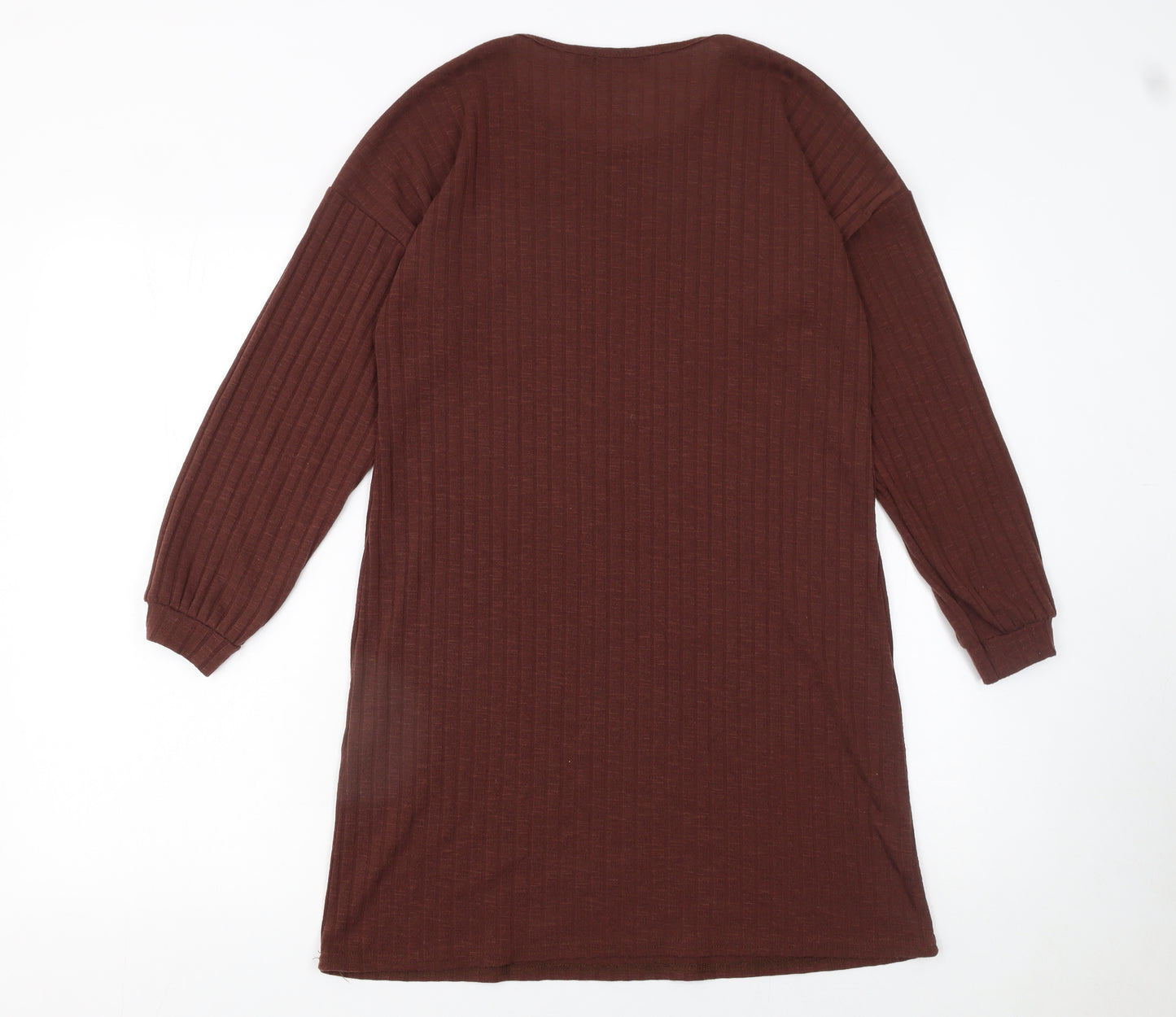 PrettyLittleThing Women Brown Ribbed Long Sleeve Mini Dress Size 10