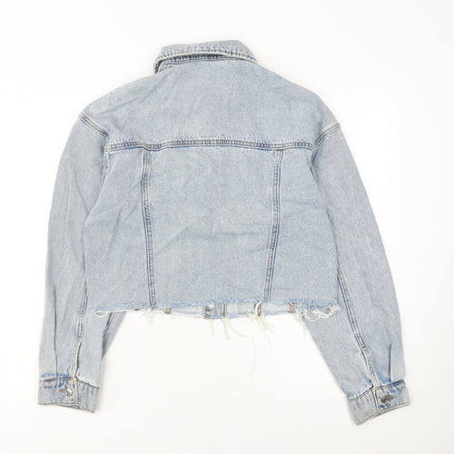 Denim Co. Womens Blue XS Cropped Denim Jacket Frayed Hem Casual