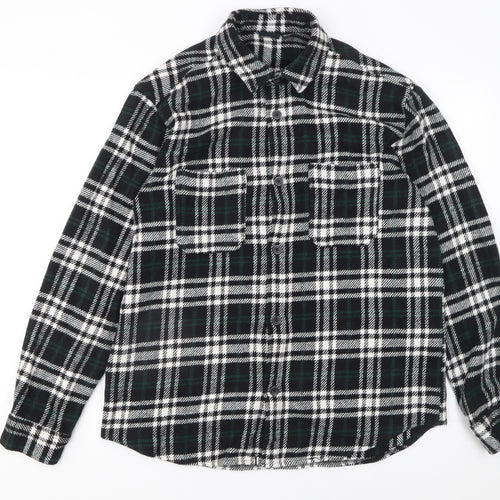 Pull & Bear Men's Black Check Flannel Long Sleeve Button-Up Shirt M