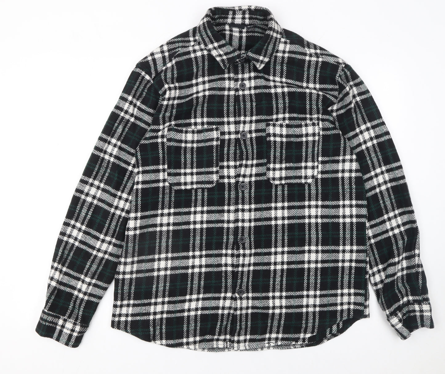 Pull & Bear Men's Black Check Flannel Long Sleeve Button-Up Shirt M