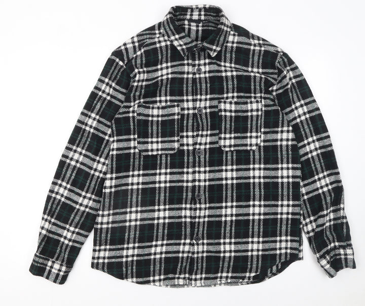 Pull & Bear Men's Black Check Flannel Long Sleeve Button-Up Shirt M