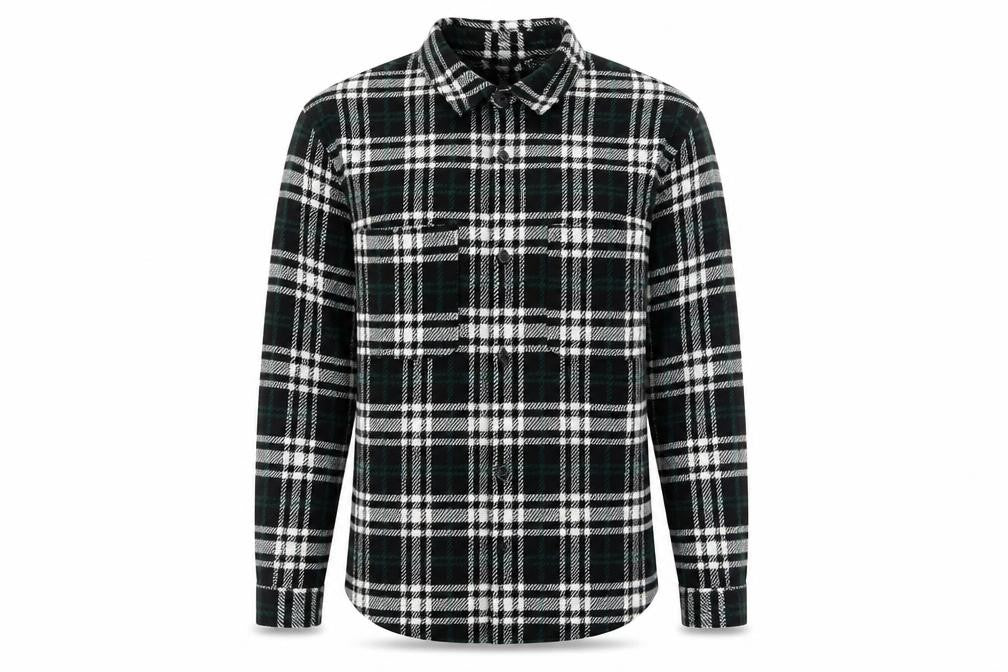 Pull&Bear Men's Black Check Flannel Long Sleeve Button-Up Shirt M