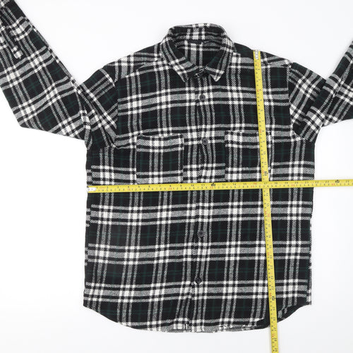 Pull & Bear Men's Black Check Flannel Long Sleeve Button-Up Shirt M