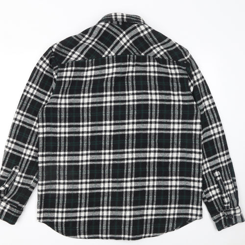 Pull & Bear Men's Black Check Flannel Long Sleeve Button-Up Shirt M