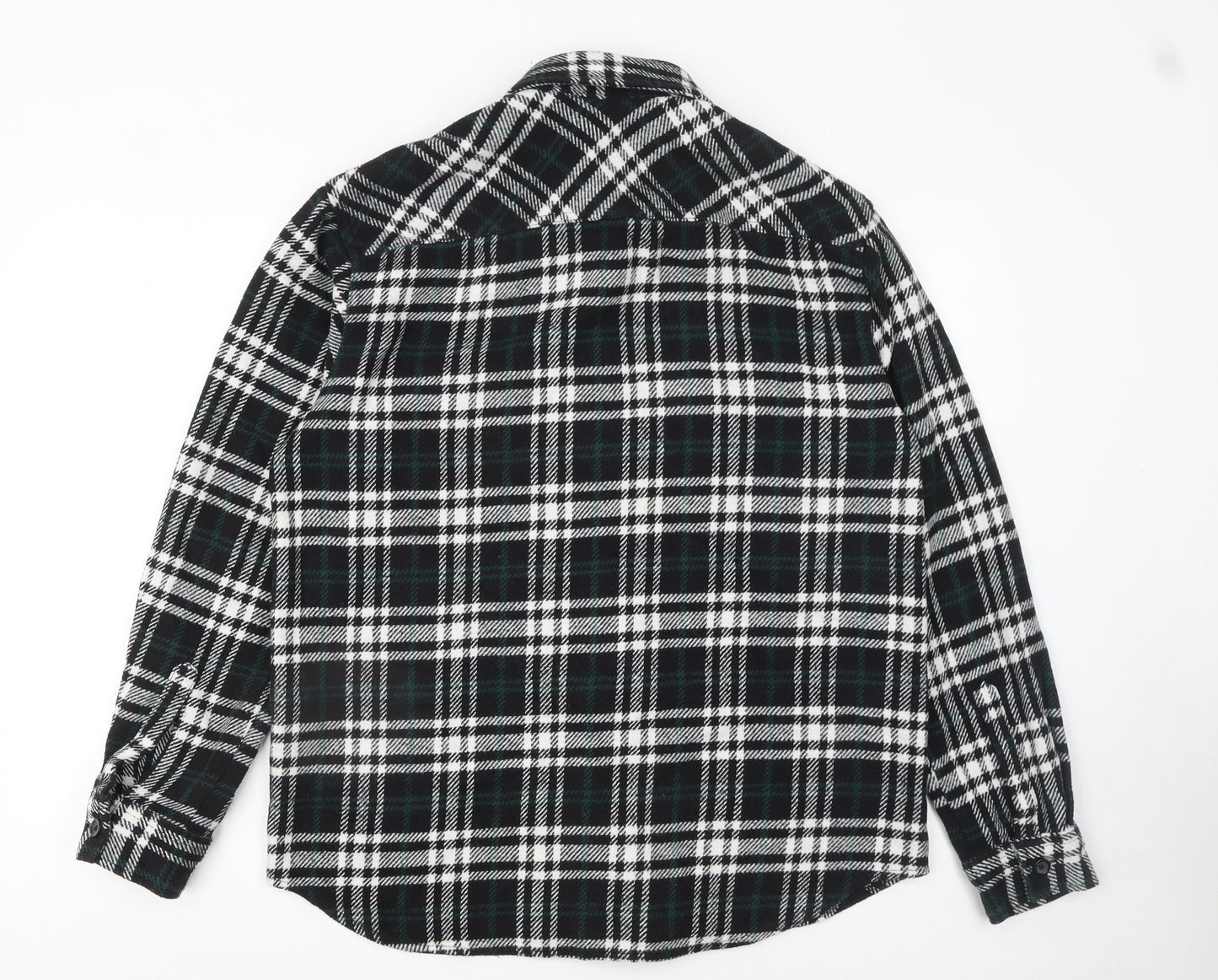 Pull & Bear Men's Black Check Flannel Long Sleeve Button-Up Shirt M