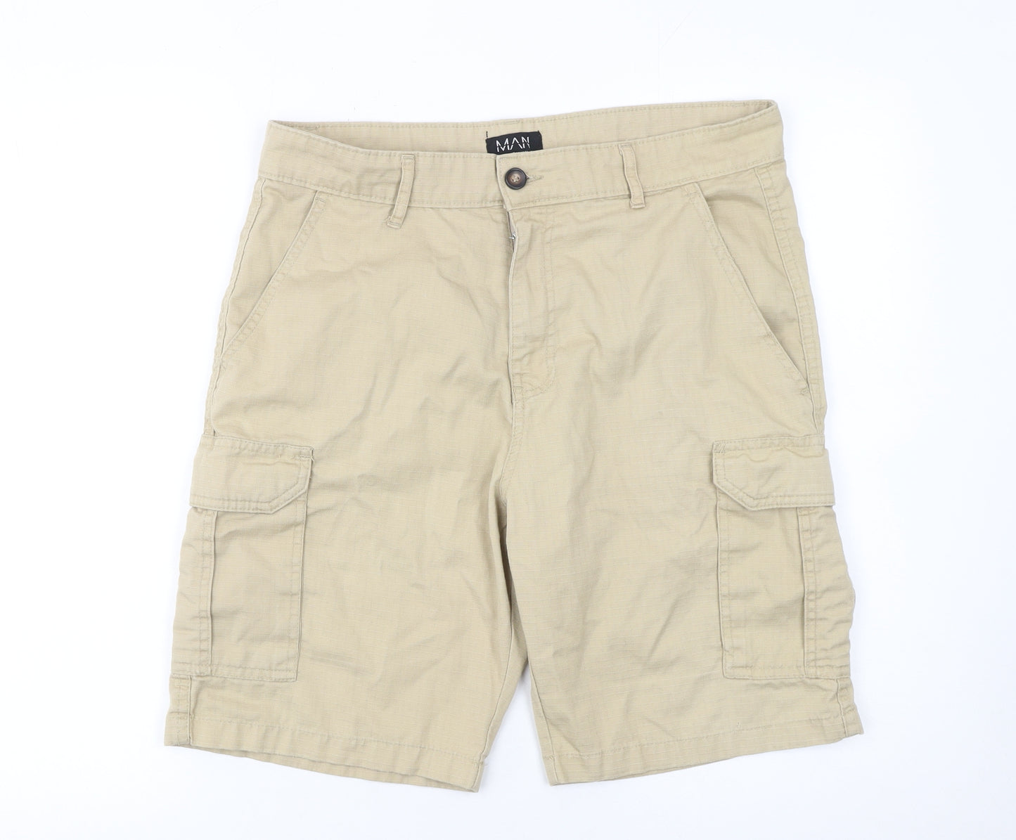 boohooMAN Men's Beige Cargo Shorts Size 32 Regular Cotton Blend