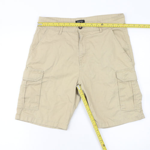 boohooMAN Men's Beige Cargo Shorts Size 32 Regular Cotton Blend