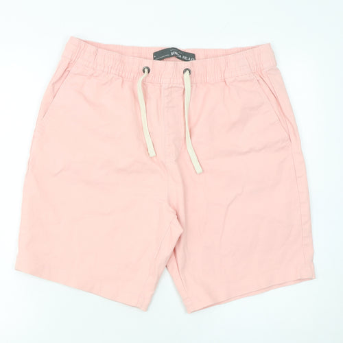 Denim Co. Men Pink Bermuda Shorts L Casual Drawstring Cotton
