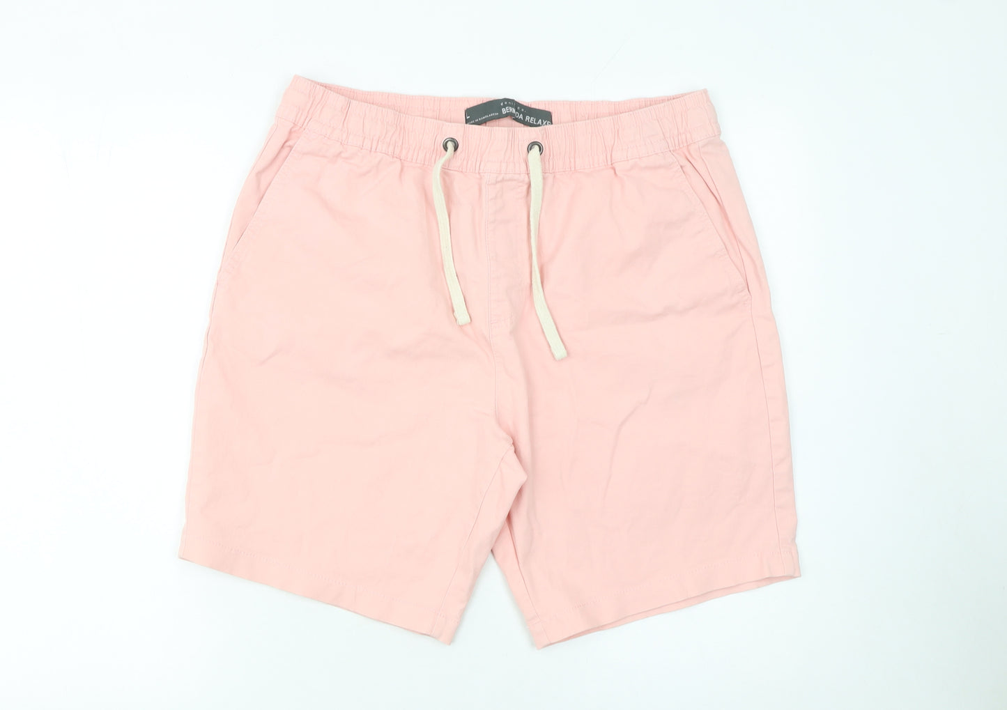 Denim Co. Men Pink Bermuda Shorts L Casual Drawstring Cotton
