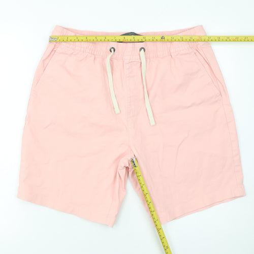 Denim Co. Men Pink Bermuda Shorts L Casual Drawstring Cotton