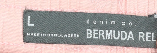 Denim Co. Men Pink Bermuda Shorts L Casual Drawstring Cotton