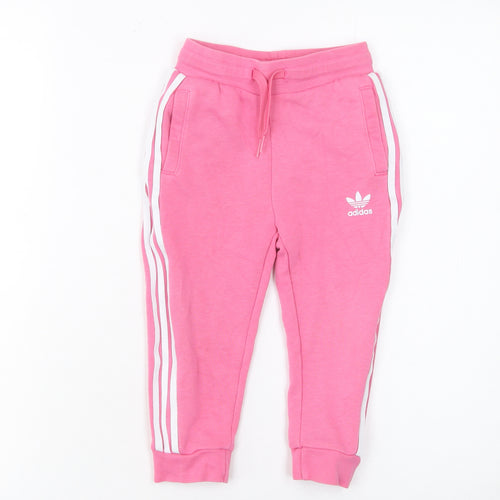 Adidas Girls Pink Jogger Sweatpants 2-3 Years Cotton Blend Side Stripe
