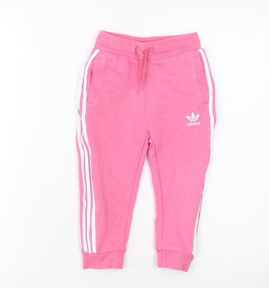 Adidas Girls Pink Jogger Sweatpants 2-3 Years Cotton Blend Side Stripe