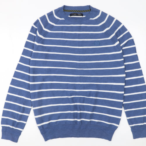 Paul Costelloe Living Men's Blue Striped Cotton Crew Neck Pullover Jumper Medium