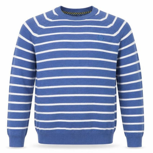 Paul Costelloe Living Men's Blue Striped Cotton Crew Neck Pullover Jumper Medium